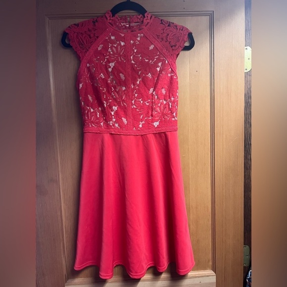 Altar’d state Red A-Line Dress With High-Neck Lace Bodice women’s size small - Picture 1 of 6